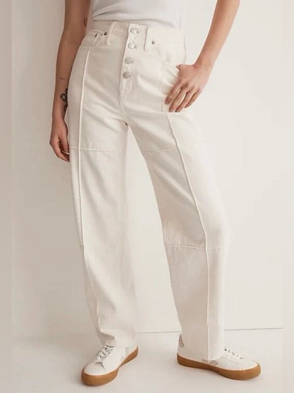 Madewell White Baggy Straight Jeans with Seam Detail - Size 30